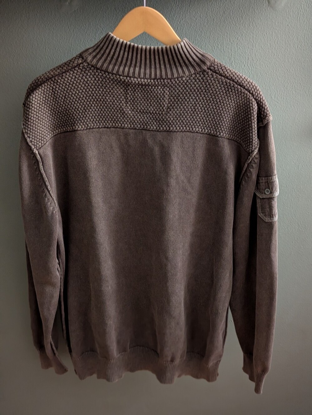 BKE Buckle Mens Sweater XL Brown 100% Cotton Mock Neck Button Henley Ribbed - Picture 4 of 6